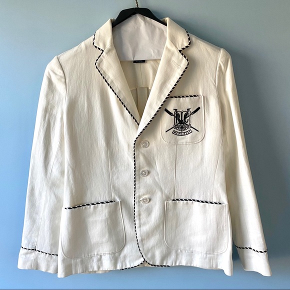 Ralph Lauren Jackets & Blazers - Ralph Lauren Winter White Linen Blazer with Piping